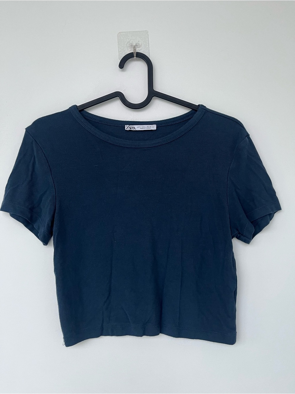 Zara Navy Cropped Crewneck Short Sleeve Tee